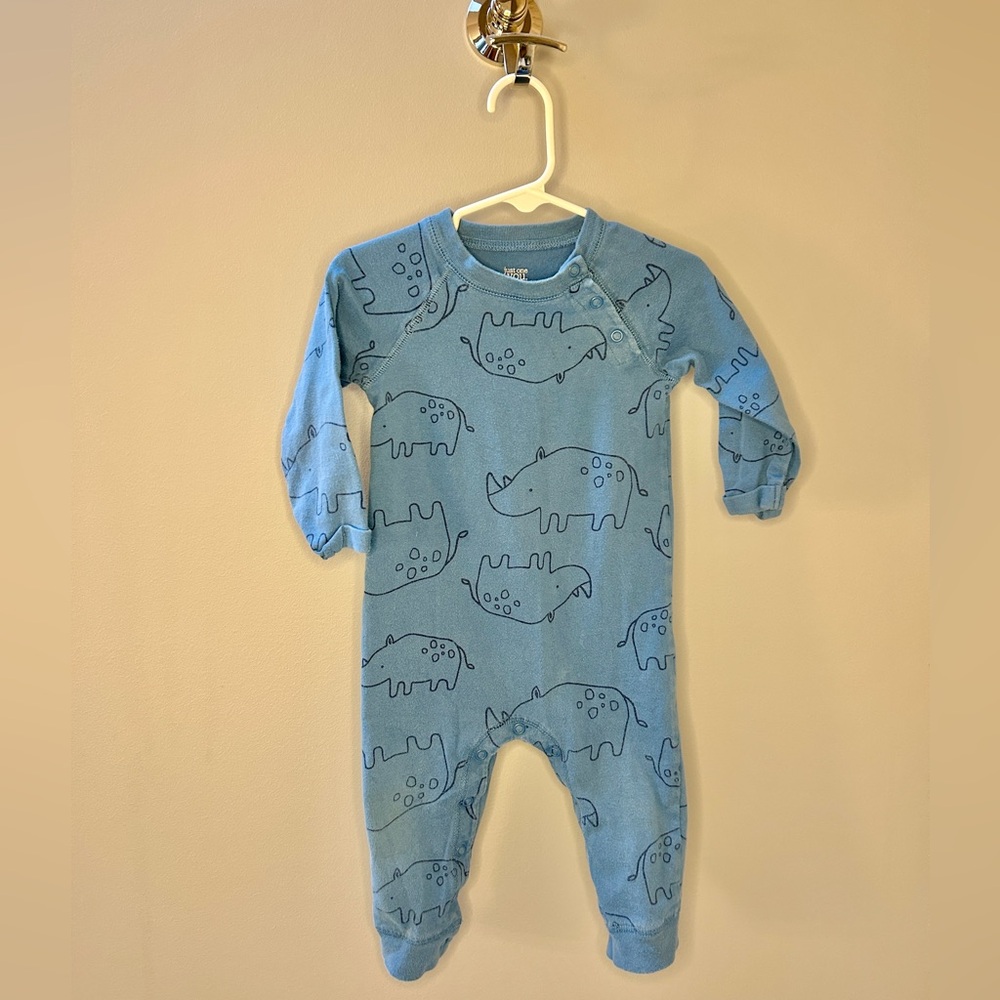 12 month soft blue rhino print playsuit